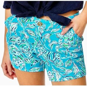 Lilly Pulitzer Callahan Shorts Womens 10 Turquoise Oasis Outta Line Mid Rise